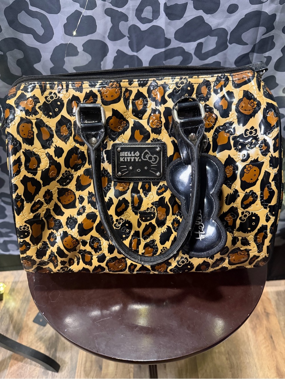 Hello Kitty Leopard Patent Satchel - Black, Tan & Brown